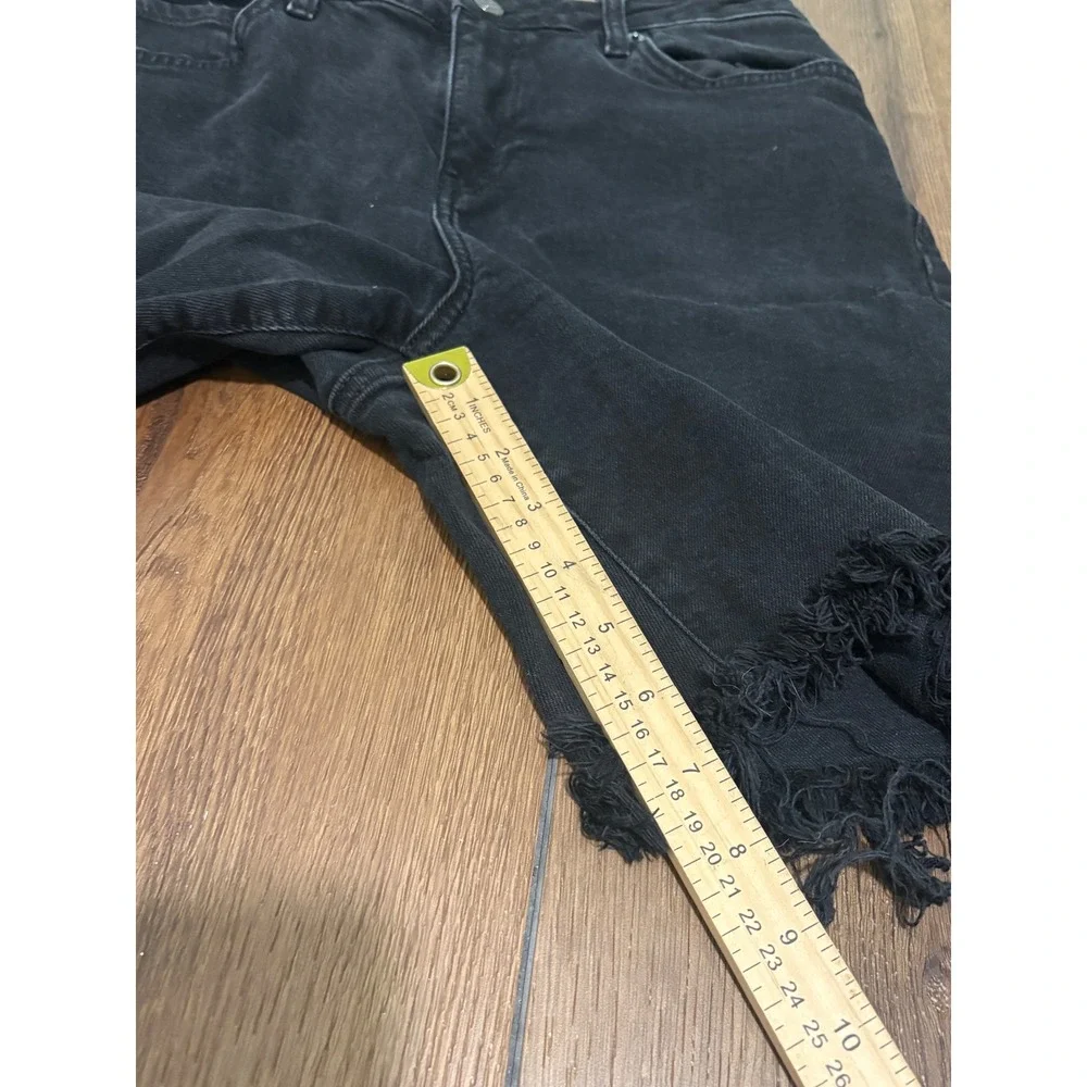 Topshop Moto Women's W30 Black Denim Bermuda Shorts Raw Hem Distressed Y2K